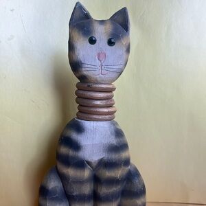 Handcrafted Folk Art Carved Wood Cat Artist Signed James Haddon